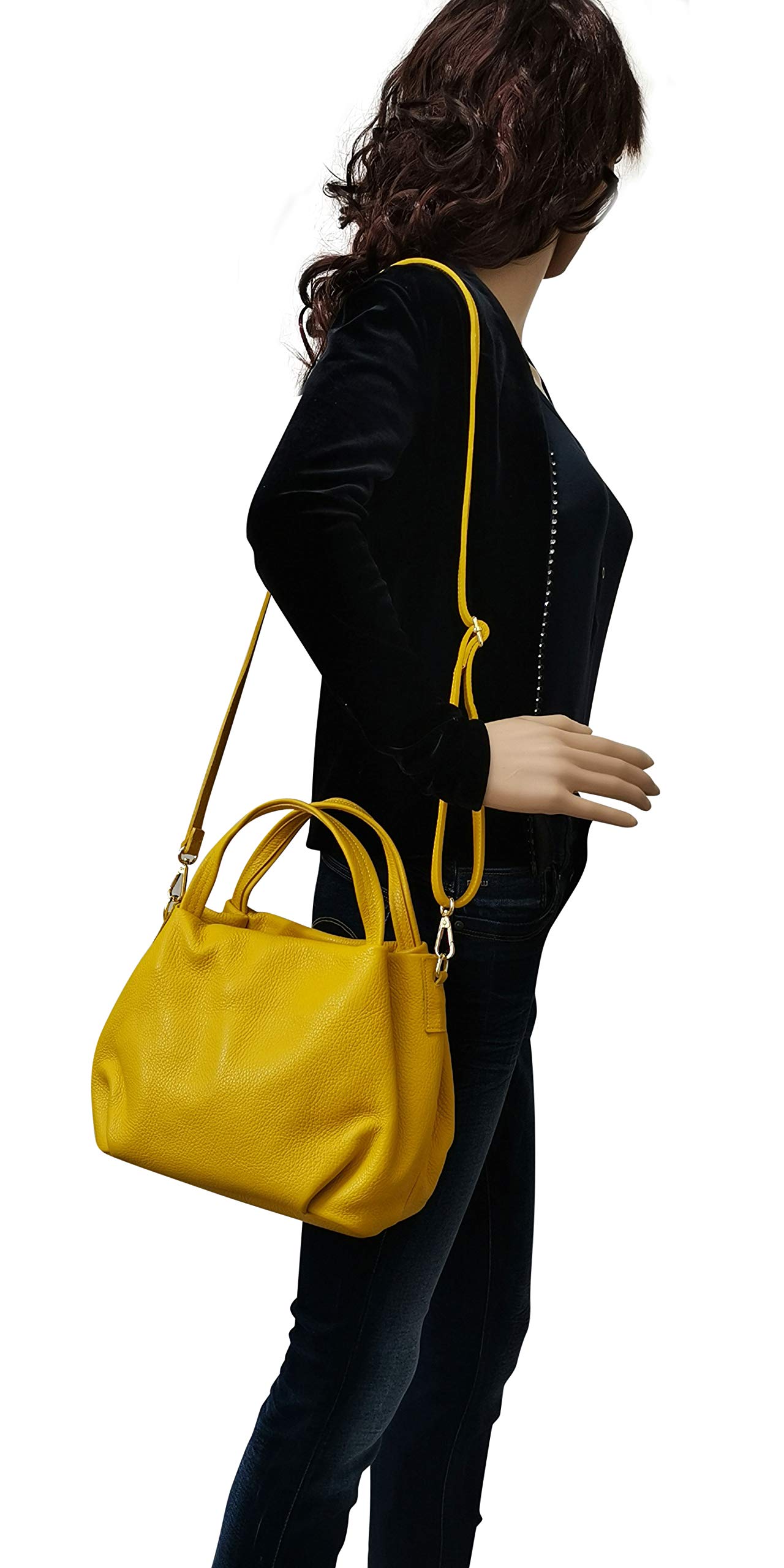 AMBRA Moda borsa a mano di donna, borsa a tracolla, borsa a spalla italiana in vera pelle dollaro GL023