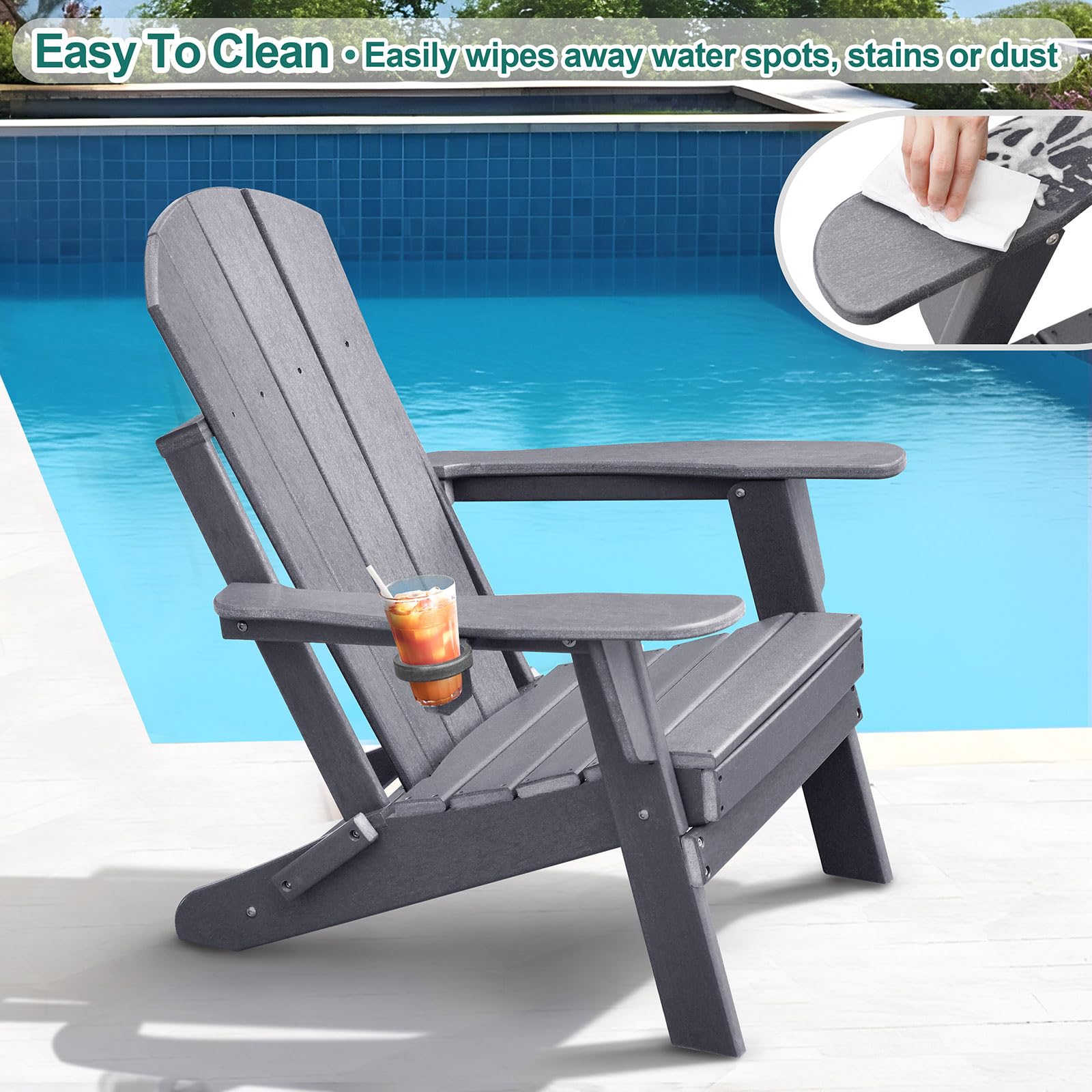 ART TO REAL ATR Adirondack Stuhl mit Getränkehalter,Klappbar Adirondack Chair Kunststoff,Wetterfester Gartenstuhl, Gartensessel aus Outdoor-Stuhl für Garten,Terrasse