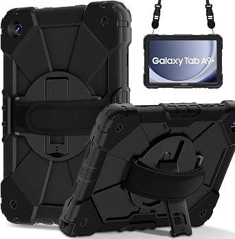 for Samsung Galaxy Tab A9 Plus 11 Inch 2023 SM-X210/X216/X218, Heavy Duty Hard PC Soft Silicone Rugged Protective Kickstand Shoulder Strap Handle Grip Case for Samsung A9 Plus 11 Inch 2023