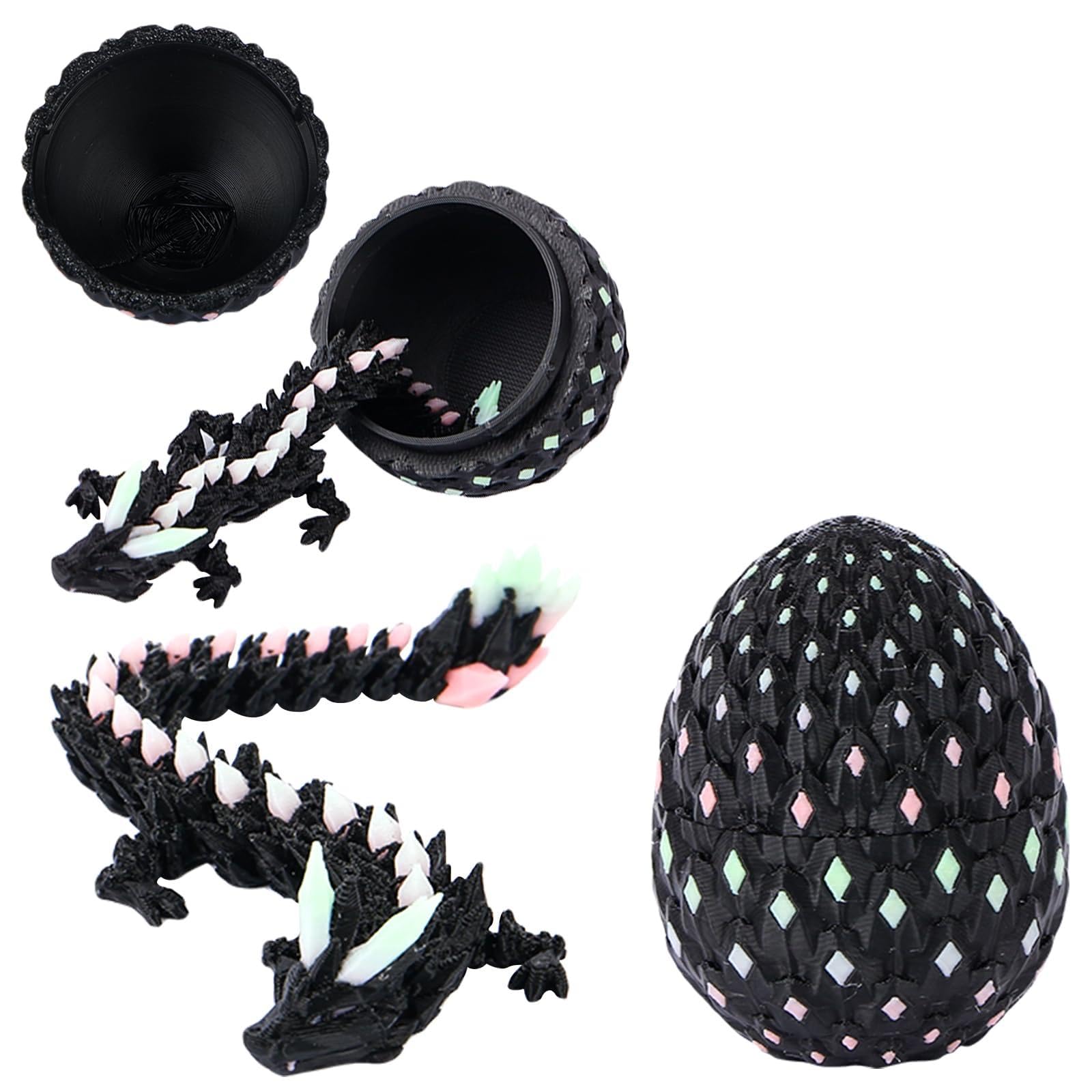 LALASTYLE 3D Printed Glow-in-the-Dark Dragon Eggs with Articulated Dragon, Magical Night Light Decor, Luminous Fidget Toy, Unique Gift