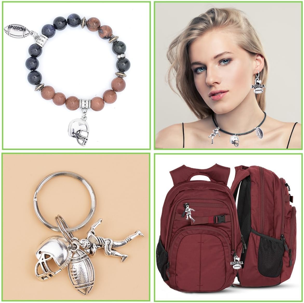 80 Pieces Football Charms for Jewelry Making Alloy Mixed Football Player's Bat Beads Antique Silver Metal Football Sport Charms Pendant DIY for Superball Bracelet Necklace Jewelry Making and Crafting - Image 5