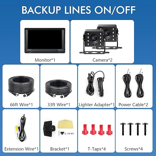 Miniatura 7 de Cámara de respaldo dual RV Plug and Play, cámara de respaldo de 7 pulgadas para remolque de camión, sin demora, 1080P HD, 2 canales, gran angular de