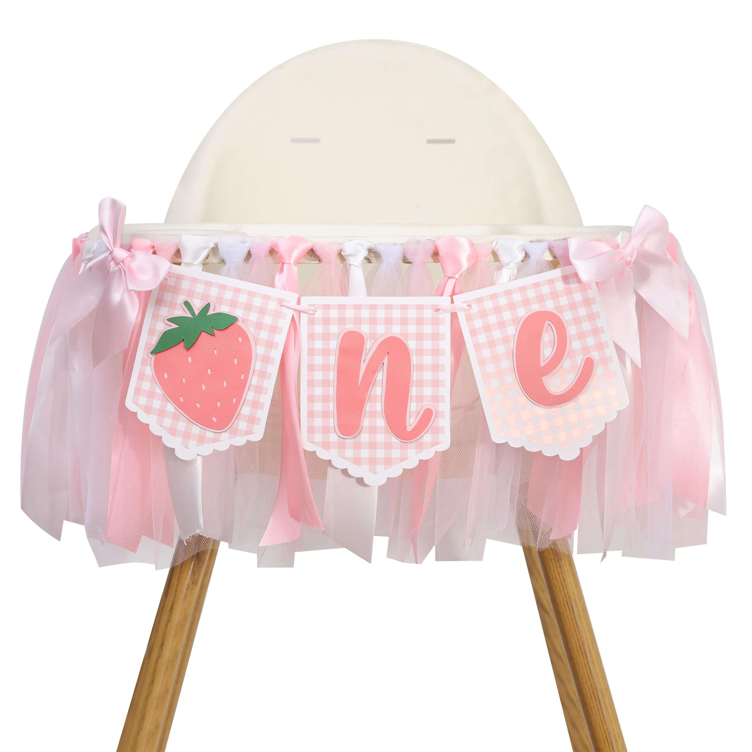 CharmeFleur Rosa Strawberry One High Chair Banner Little Princess Sweet First Birthday Decorations Berry Lovely Pink Bow Banner Initial Berry Celebration High Chair