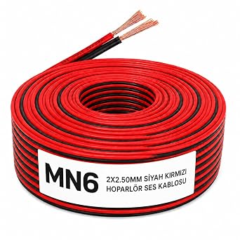 MN6 MN250HKF 2x2.50 mm Hoparlör Kablosu 30 Metre Siyah Kırmızı Kordon Amfi ve Ses Sistemi Kablosu