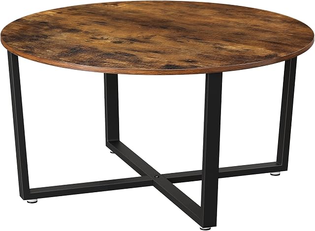 VASAGLE Round Coffee Table, Industrial Style Cocktail Table, Durable Metal Frame, Easy To Assemble, for Living Room, Bedroom, Rustic Brown and Black LCT88X