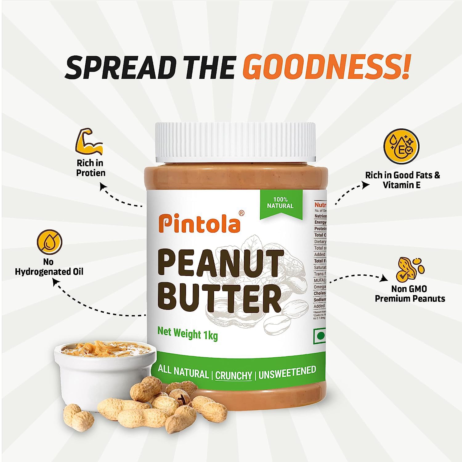 Pintola All Natural Peanut Butter (EXTRA Crunchy) (Unsweetened) (350g)