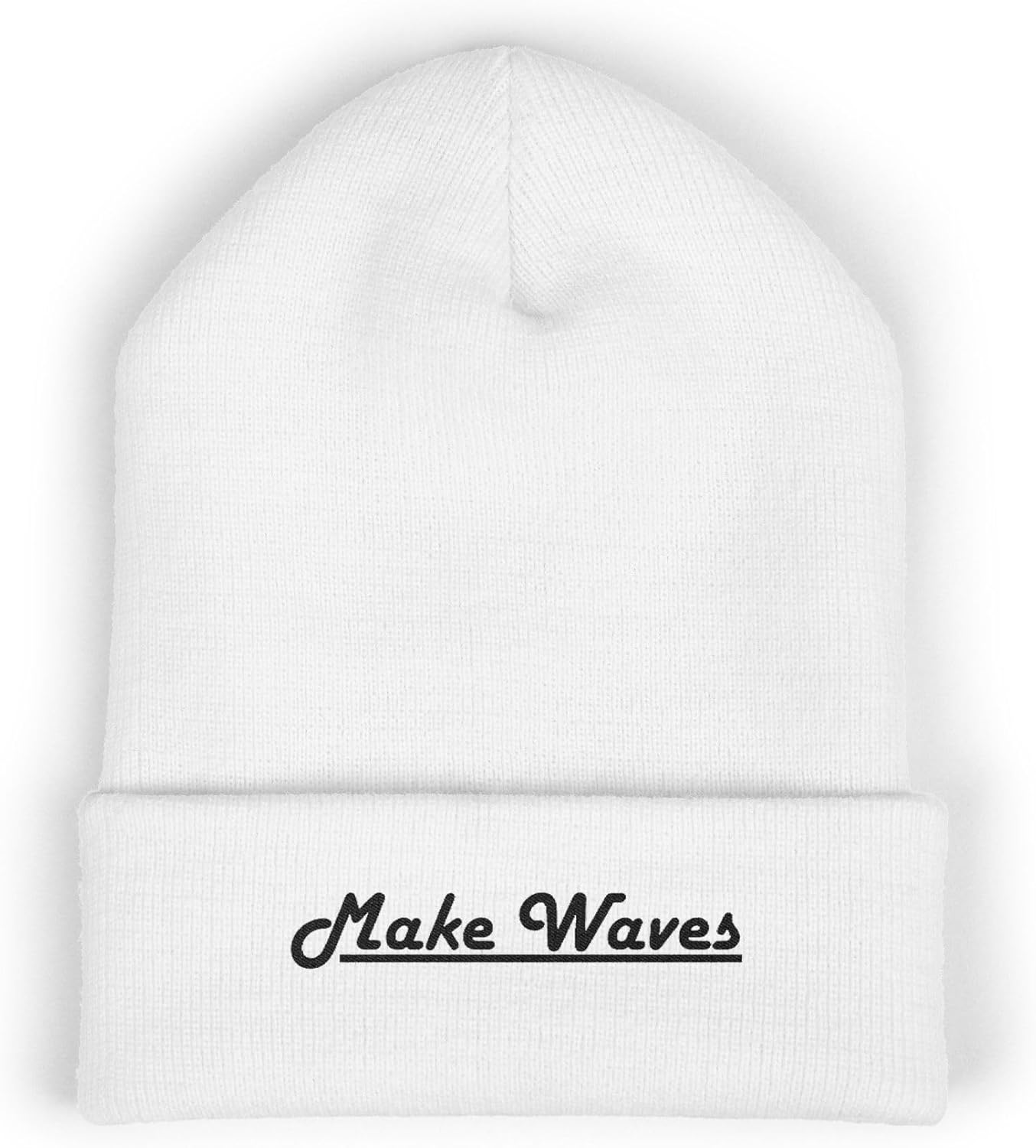 Premium Classic Cuffed Beanie Hat - 'Make Waves' Embroidery Message