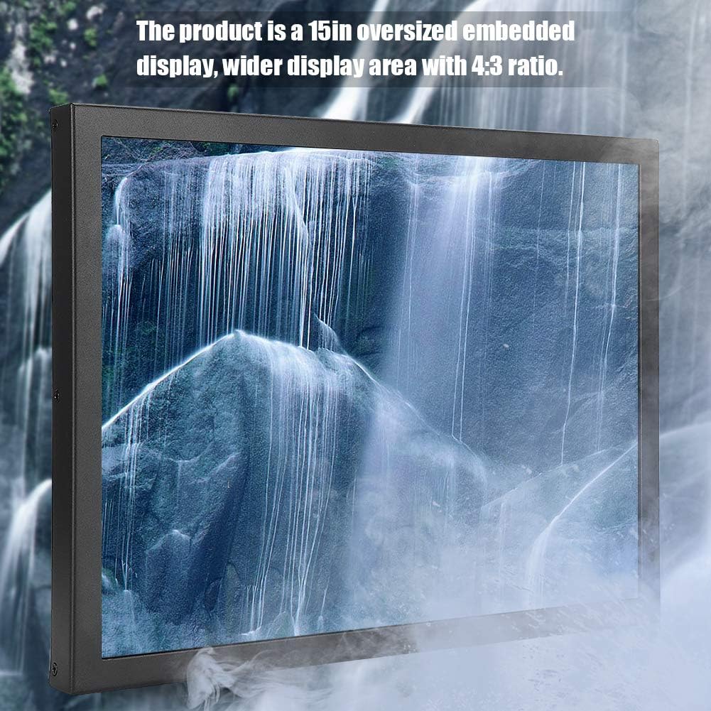 Wendry 15in Portable Monitor, 4:3 Display Embedded Industrial Monitor Support HDMI/VGA/AV/BNC/USB Input, for PC, TV, CCTV, Camera and Computer(US)
