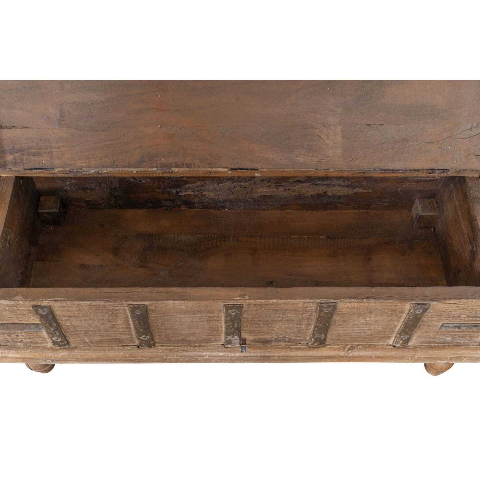 Biscottini Baule legno con panca contenitore 124x46x58 cm - Baule da interno in legno riciclato - Panca legno portagiochi vintage