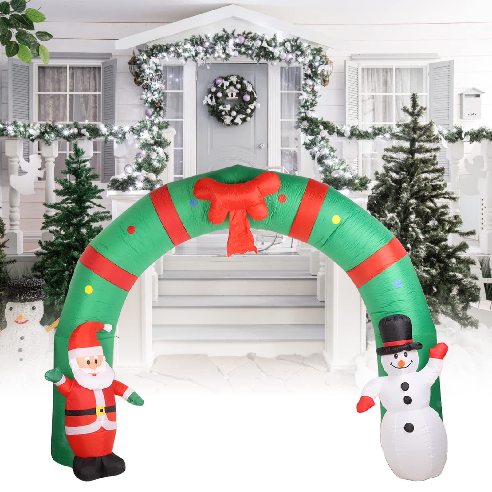 8ft Navidad Arco Inflable con Santa y el muñeco de Nieve, Luces LED, Blow Up Yard Decoraciones Decoraciones de Navidad Decoraciones al Aire Libre para Navidad Fiesta, Jardín