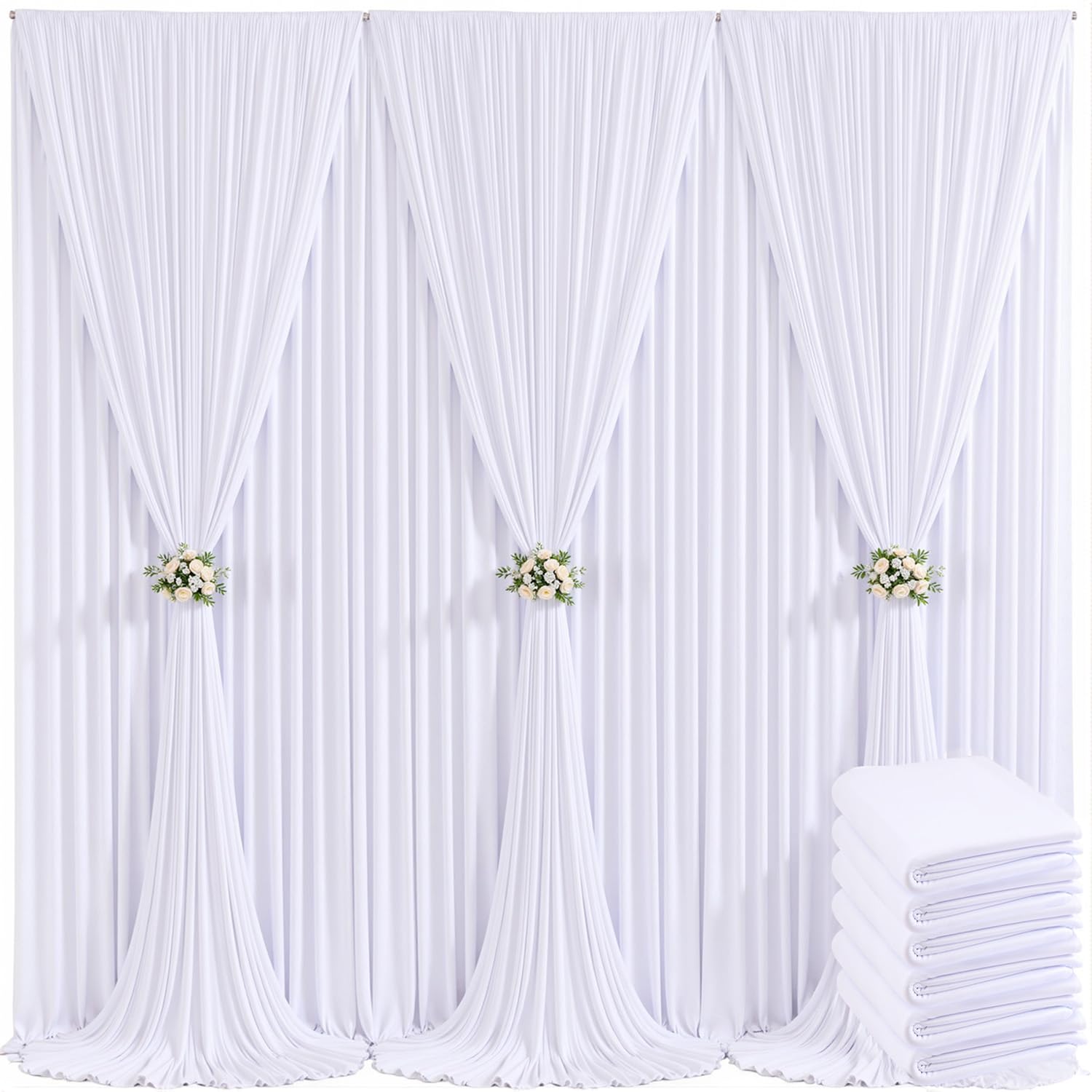 40ft x 10ft Ivory Backdrop Curtain for Wedding Ivory Wrinkle Free Backdrop Drapes Panels for Parties Baby Shower Bridal Shower Birthday Photo Photography Polyester Fabric Background Decoration — view 88