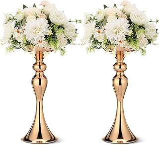 Sadnyy 2 Pcs Metal Flower Arrangements Stand Metal Wedding Centerpiece Stand Gold Vase Centerpiece Tall Table Decor Flower Vase for Wedding Reception Event Party Hotel Home Decor (12.6 Inch)