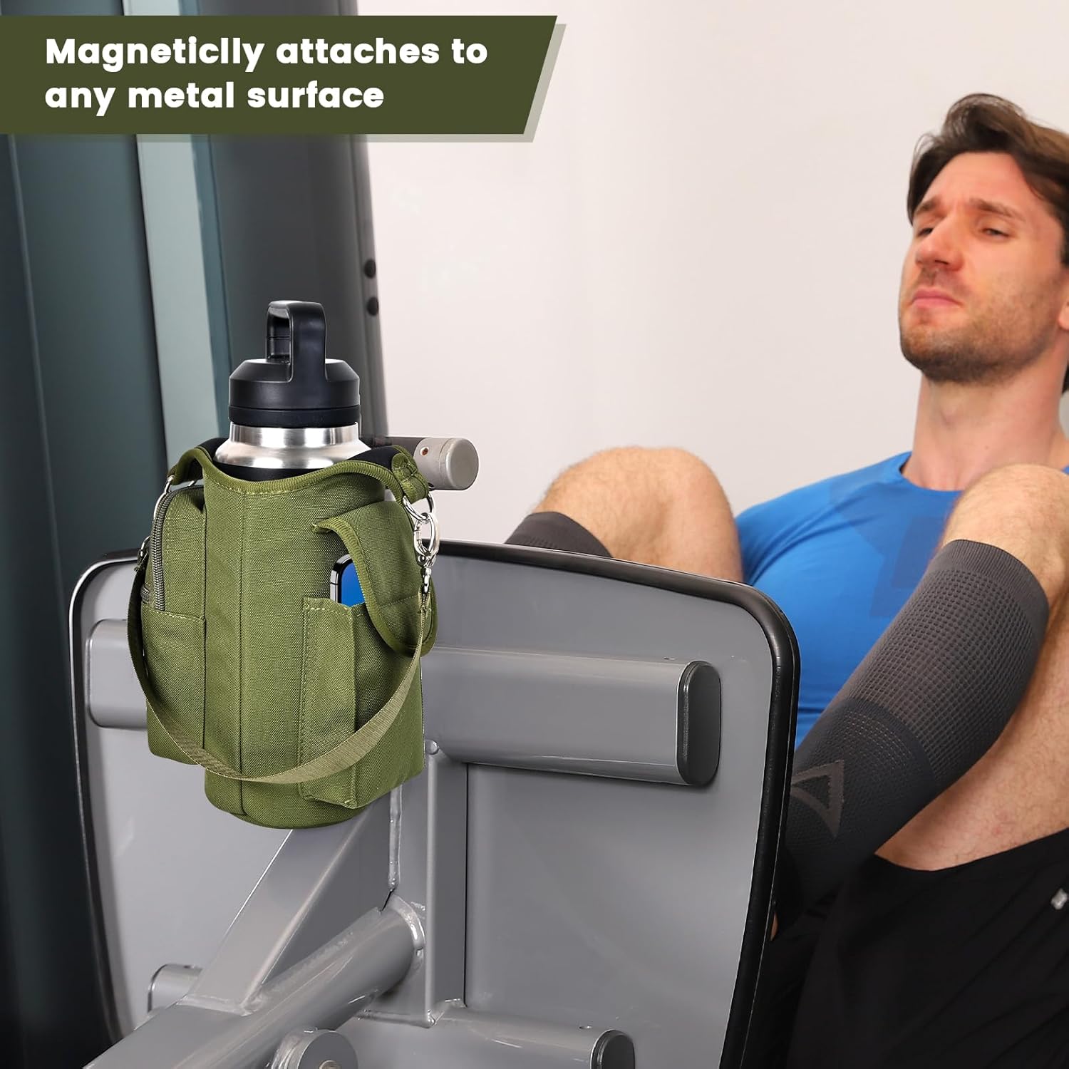icolor Magnetic Gym Bag Water Bottle Carrier Holder with Phone Pockets & Shoulder Strap,Gym Magnetic Bag 5 Built-in Magnets Gym Accessories Organizer Sling Bottle Bag Pouch Sleeve - Image 4