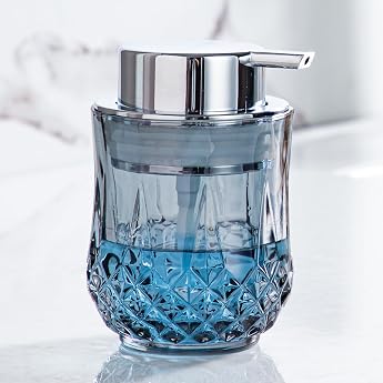 Enra Glass Soap Dispenser 10 oz Silver Bathroom Soap Dispenser Refillable Hand Liquid Soap Dispenser Large Pump Head for Easy Pressing Suitable for Hand Soap Shampoo Shower Gel Kitchen