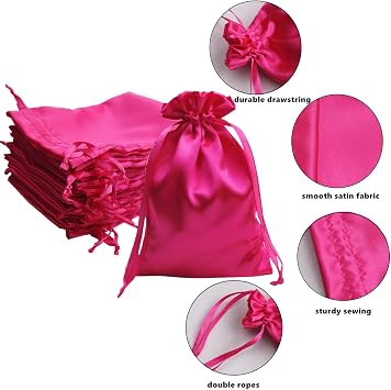 Gbateri 50 PCS 4 x 6 Satin Pouch Wedding Favor Drawstring Bags - Jewelry Pouches - Fabric Gift Candy Bags for Valentine's Day, Birthday (Hot Pink)