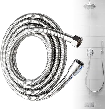 Universal 2M Shower Hose Replacement, Extra Long Stainless Steel Flexible Shower Head,Anti-Kink with Chrome Finish, High Pressure PVC Inner Tube and Leakproof Brass Connectors with 2 Washers