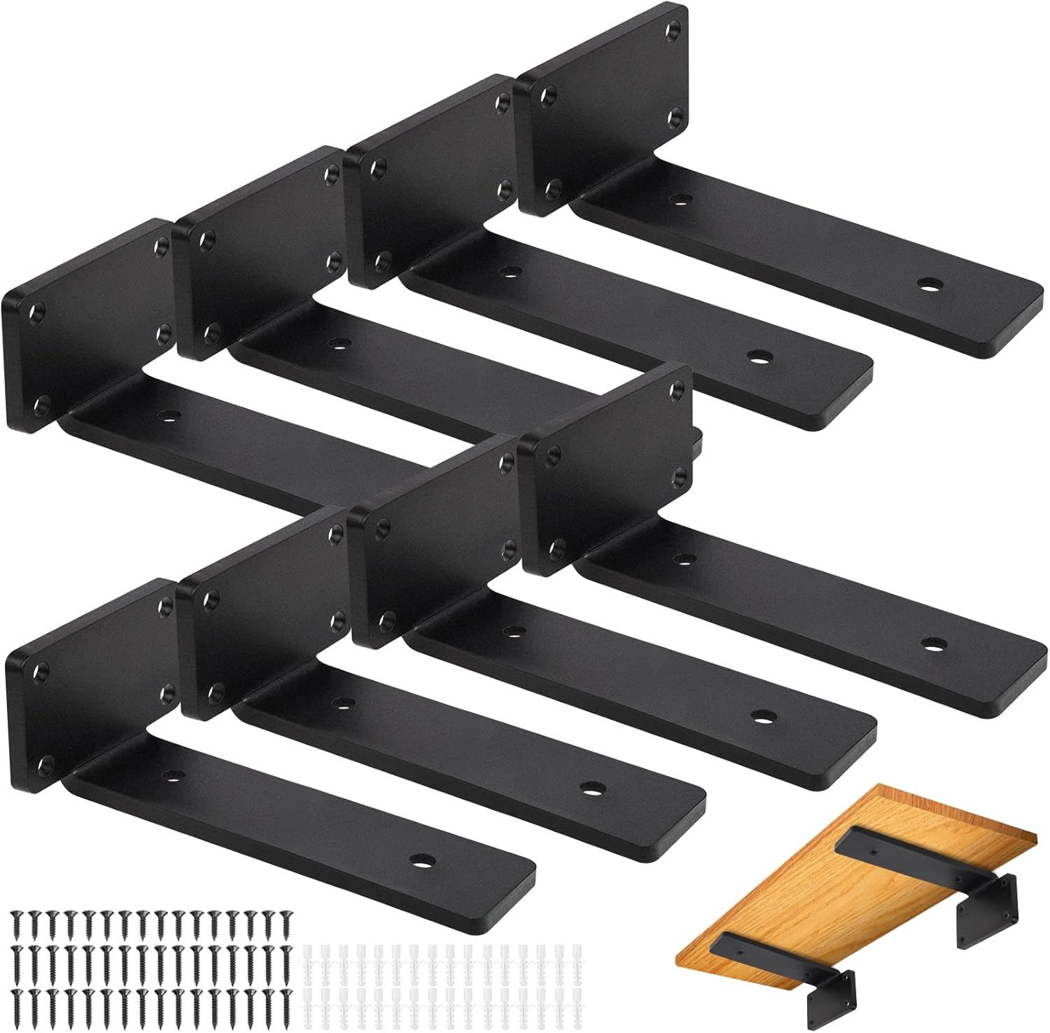 8 PCS of 6 Inch Floating Shelf Brackets, Giyiprpi Black Metal L