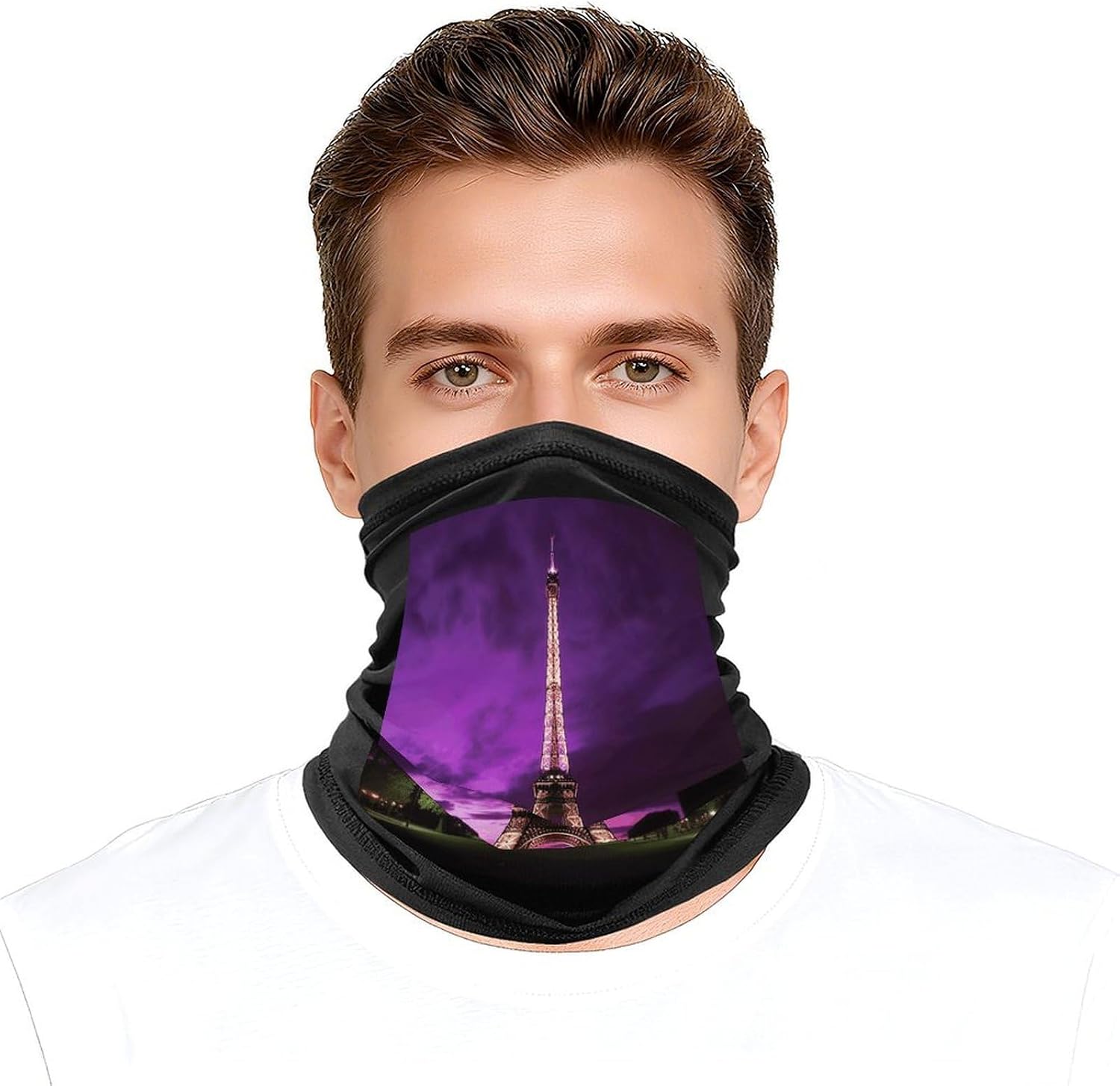Purple Eiffel Tower Face Mask for Men Women,Neck Gaiter Sunscreen Breathable,Face Cover for Skiing Fishing Hiking Cycling