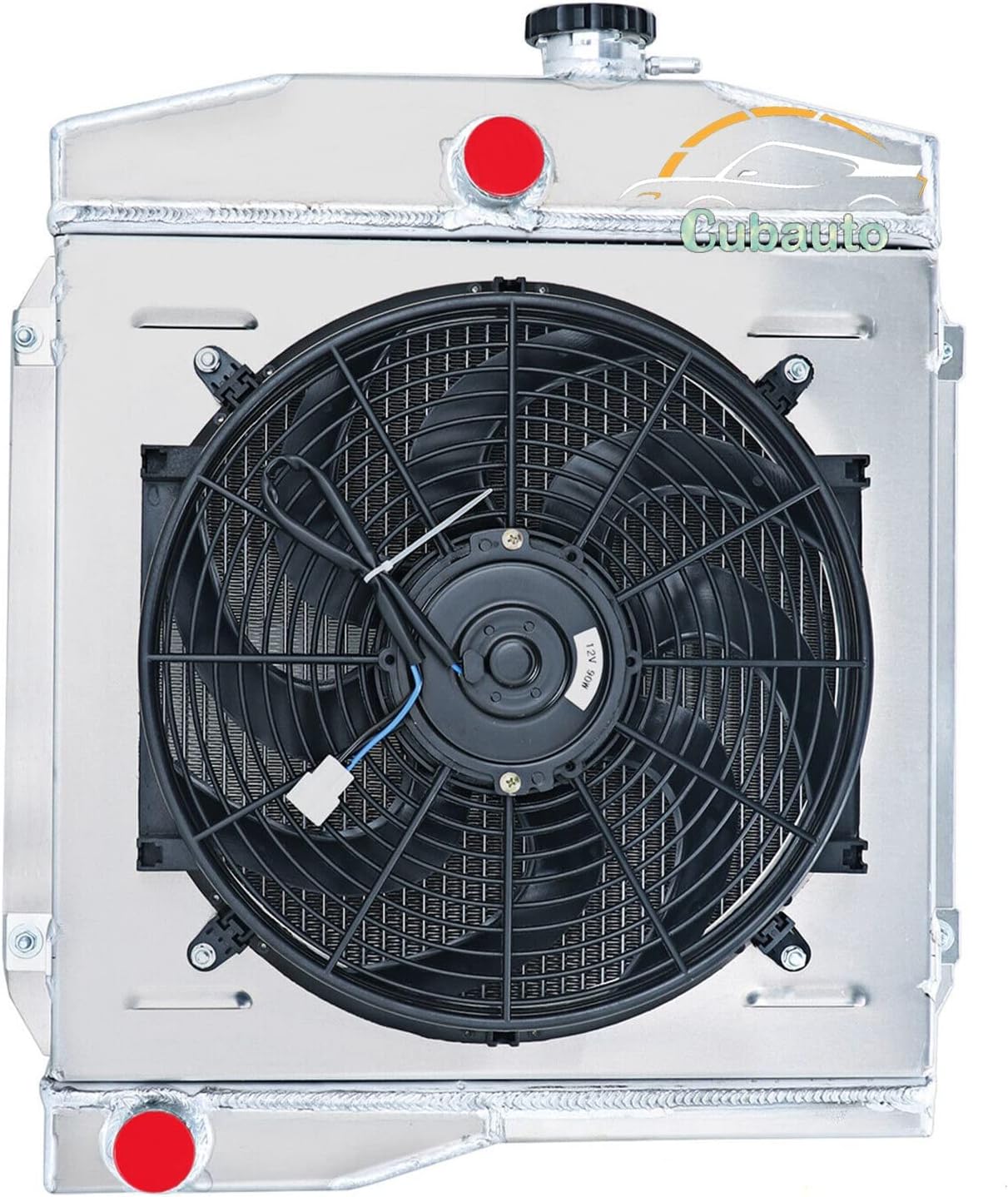 Full Aluminum Radiator for 1955-58 Jeep Willys / 1959-71 1961 Jeep CJ3 CJ5 CJ6 CJ5A CJ6A MT,3 Row Core Radiator Shroud Fan Relay Kit