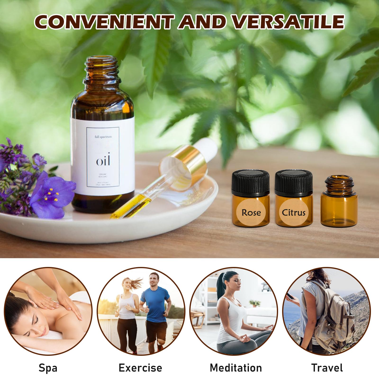 Mini Bottiglie Per Oli Essenziali: 100 Pezzi Flaconi in Vetro Marrone, Flaconi Vuoti Marroni con Etichetta, Imbuto e Apribottiglie, per Aromaterapia e Massaggi (1ml Marrone)