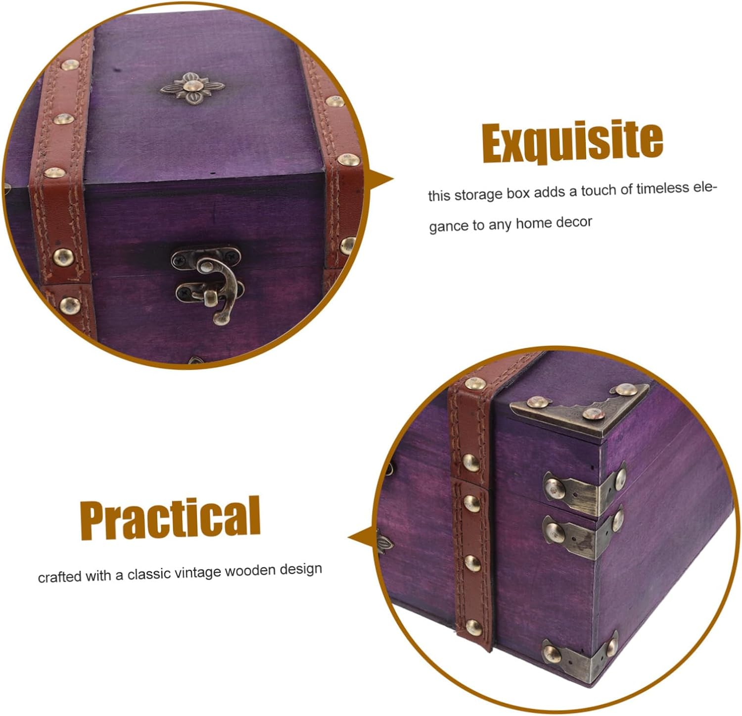 VALICLUD Vintage Wooden Treasure Chest Purple with Lock Jewelry Box Desktop