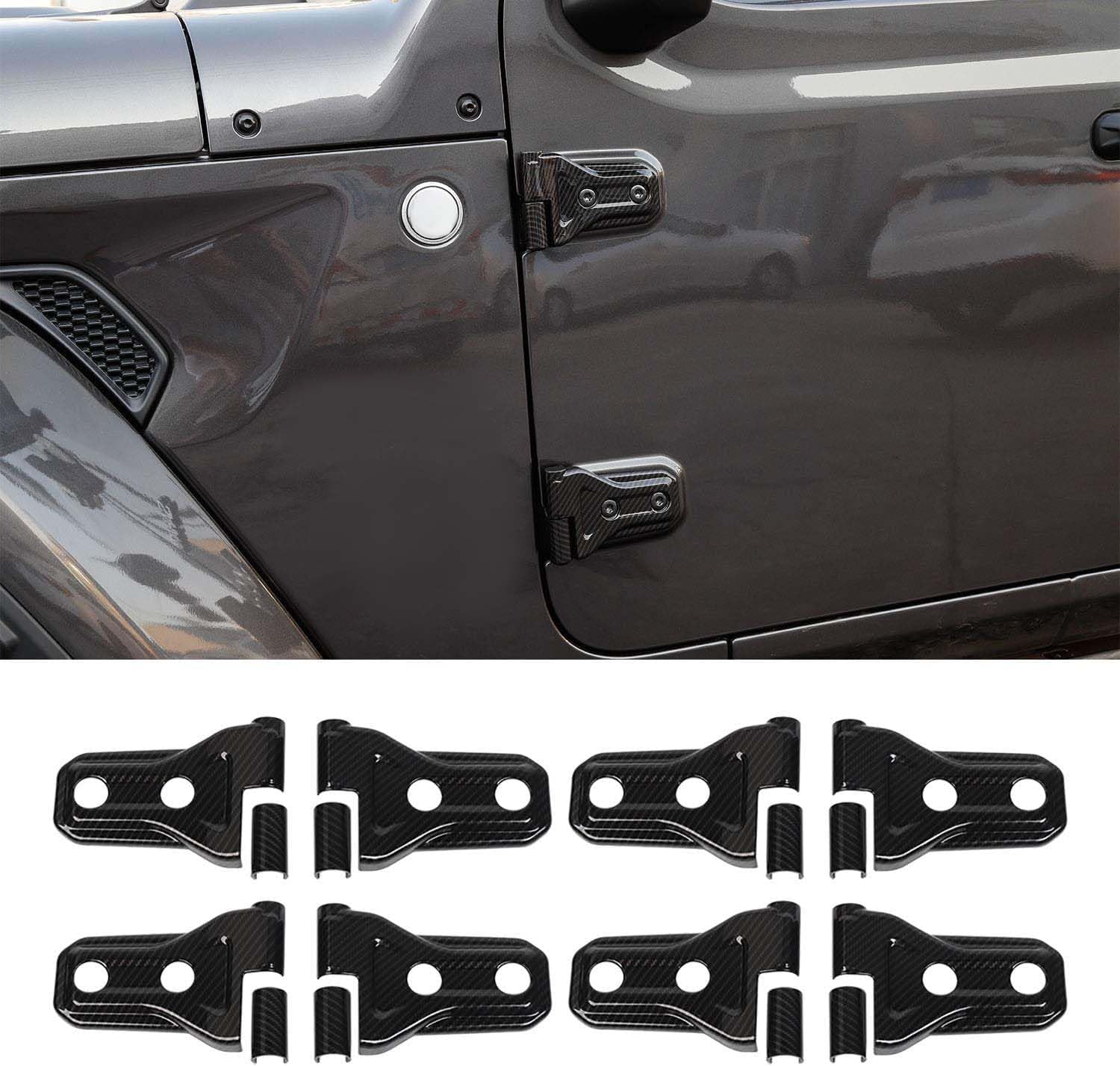 8PCS Carbon Fiber Door Hinge Cover Trim Accessories for 2018-2024 2025+ Jeep Wrangler JL JLU for 2020-2024 2025+ Jeep Gladiator JT