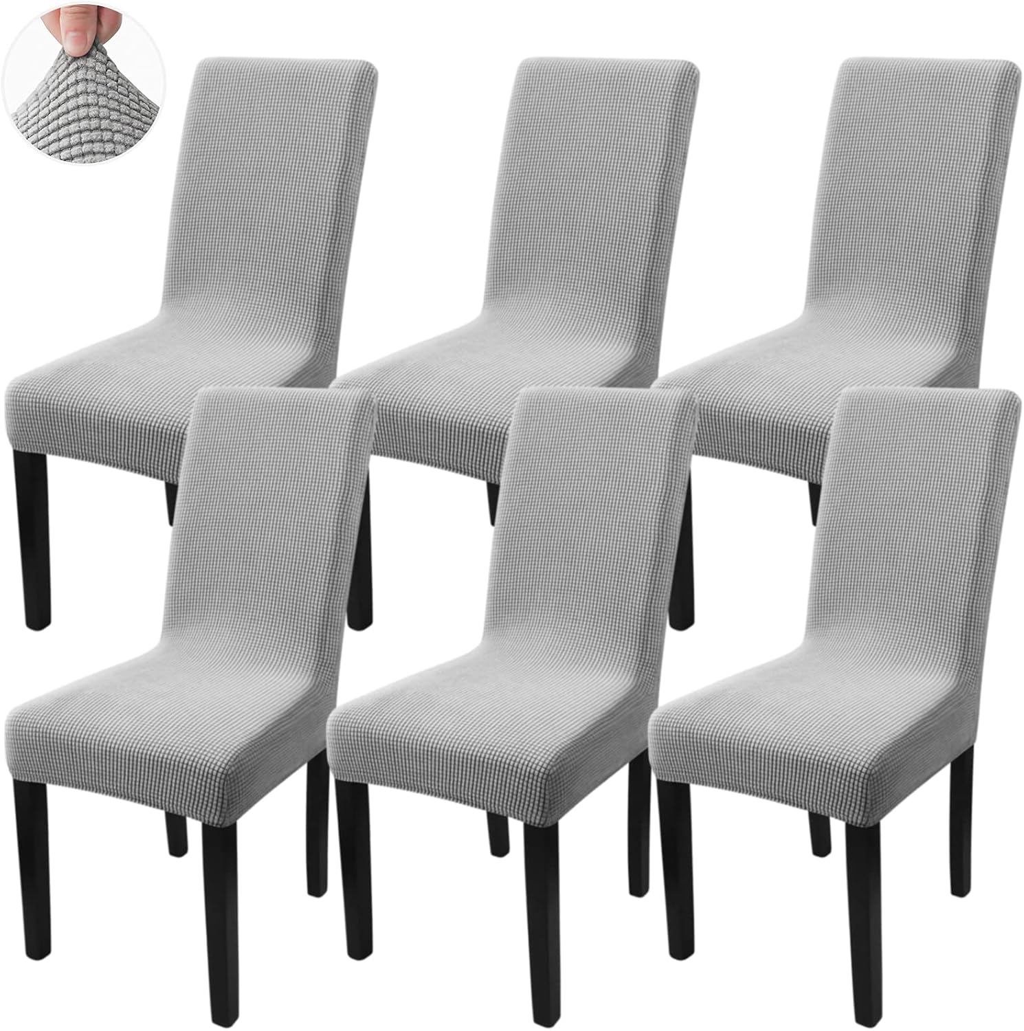 Fab totes Dining Table Chair Covers Set of 6 Washable Dining Chair Covers Stretch Slipcover for Parson Chairs Decorative Chair Cover for Kitchen Light Grey