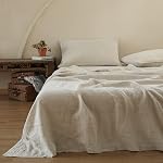 Simple&Opulence 100% Linen Basic Sheet Set 4 Pieces - Flat Sheet & Deep Pocket Fitted Sheet & Pillowcases - Breathable Soft Flax Bed Sheet (Queen, Linen)