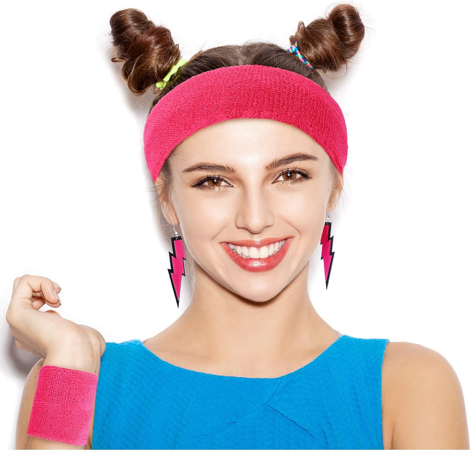 Handepo 7 Pcs 80s Neon Workout Costume Accessories Set