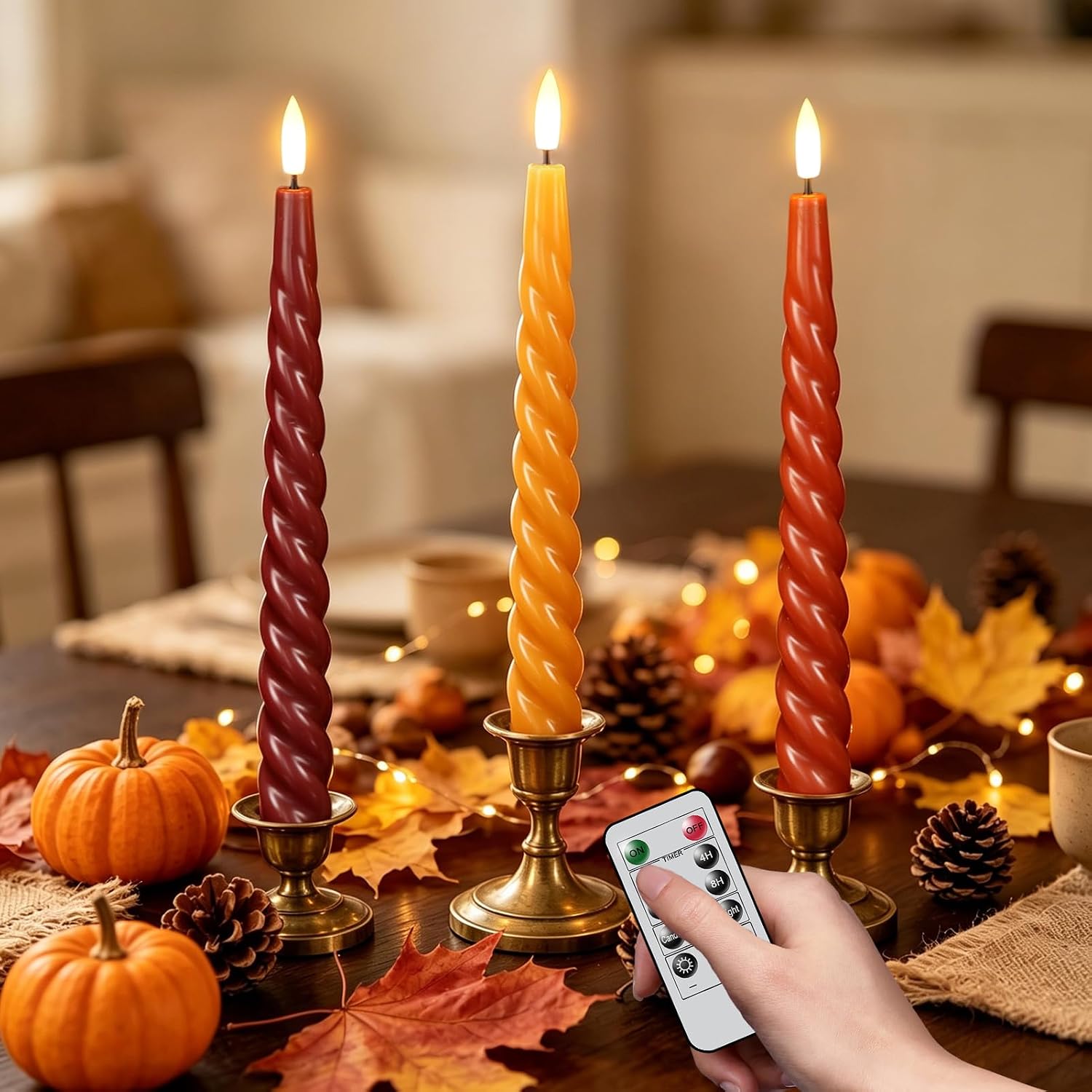 Wondise Fall Decoration for Home, Flameless Taper Candles with Remote