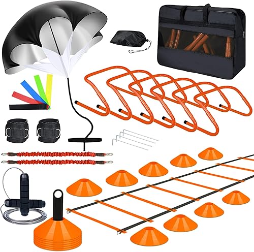 Syhood - Juego de equipos de entrenamiento de agilidad que incluye escaleras de agilidad de 20 pies, conos de fútbol, cuerdas de salto, bandas de