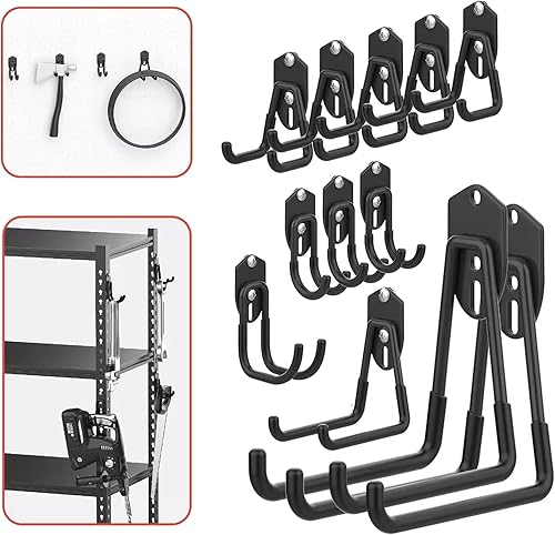 WALMANN Ganchos de almacenamiento de garaje, ganchos de montaje en pared para herramientas, escaleras, cables, sillas plegables, palas y rastrillos,
