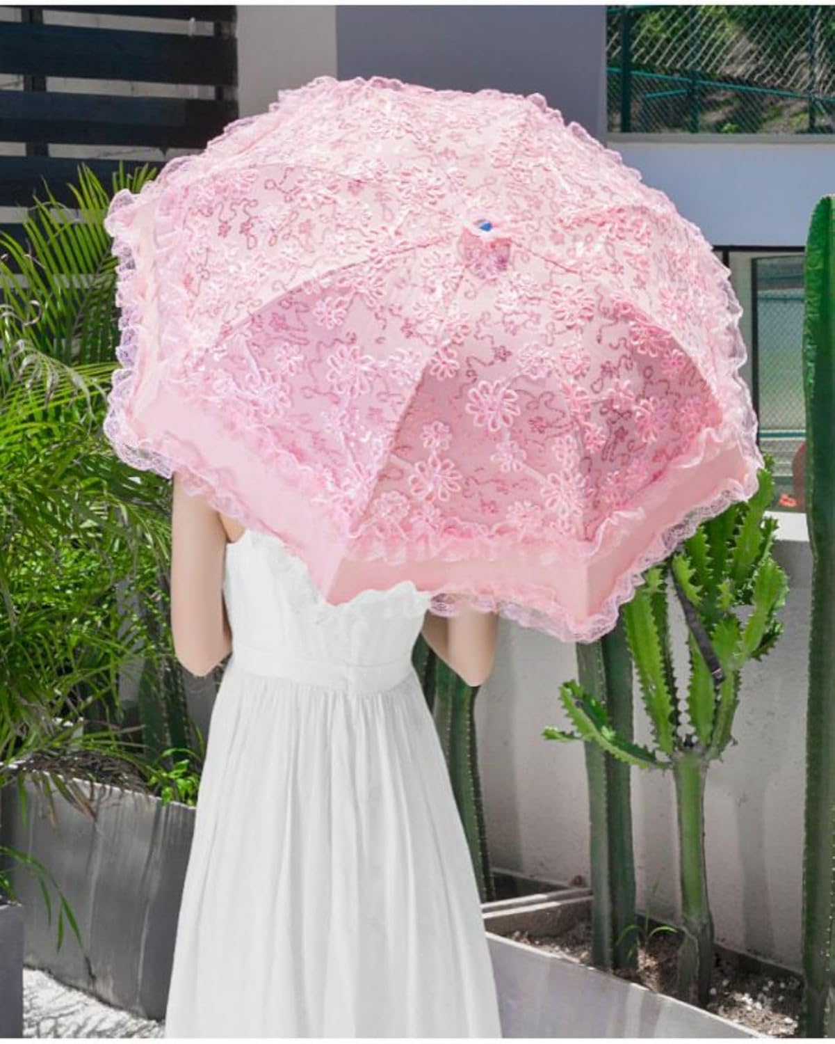 Honeystore Mushroom Umbrellas Three Folding Vintage Lace Parasol Bride Umbrella