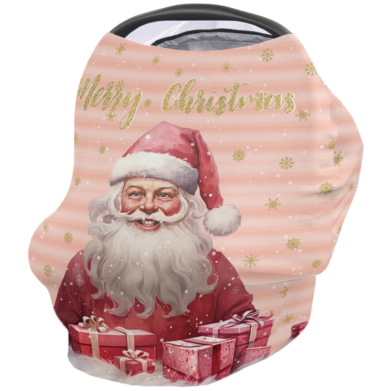 Nursing Cover for Breastfeeding Scarf, Merry Christmas Pink Ombre Strips Santa Claus Baby Car Covers Super Soft Multi Use for Canopy Shopping Cart Cover Blanket Stroller Cover
