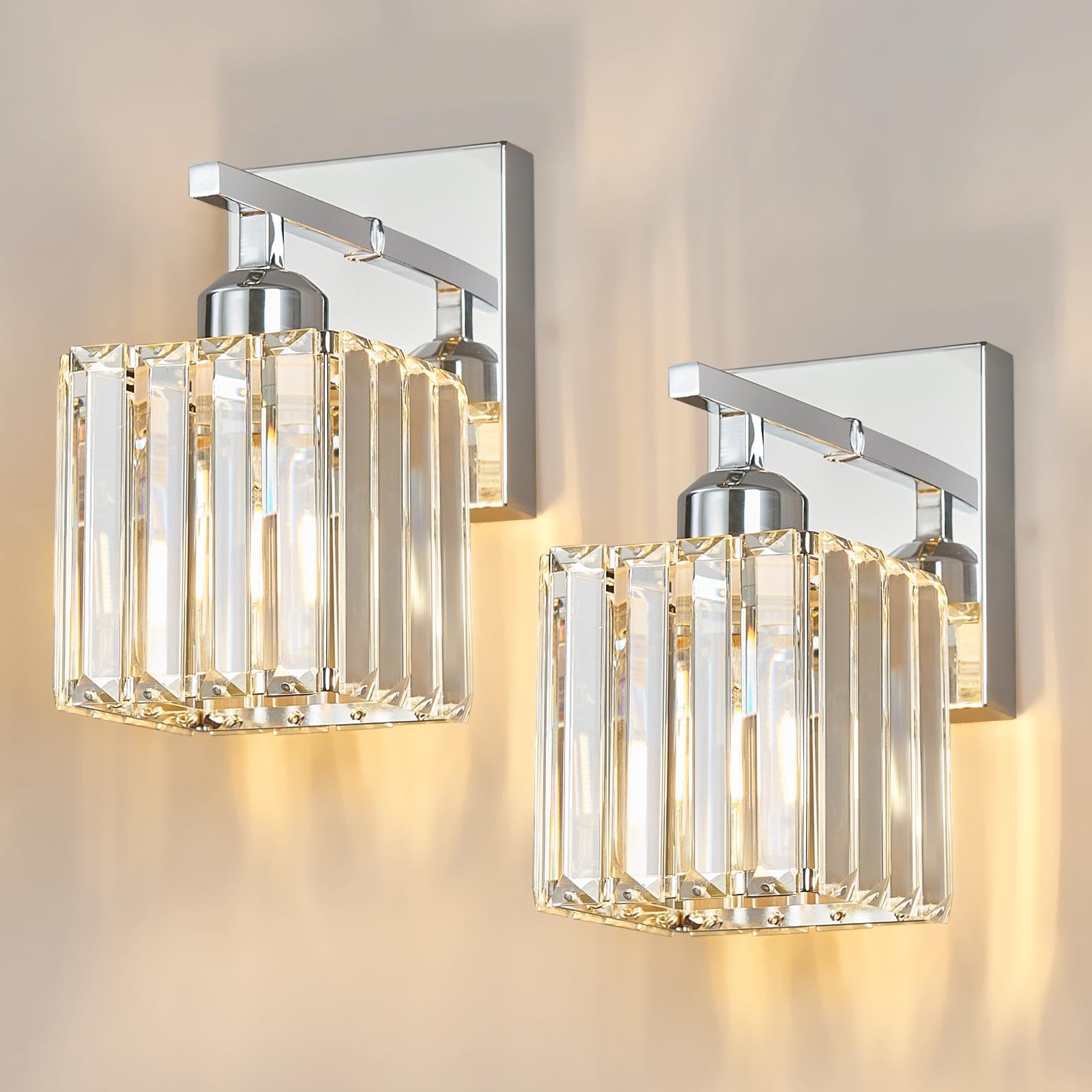 Photo 1 of FDPBY Modern Crystal Wall Sconces Set of 2, Chrome Vanity Light Fixtures
