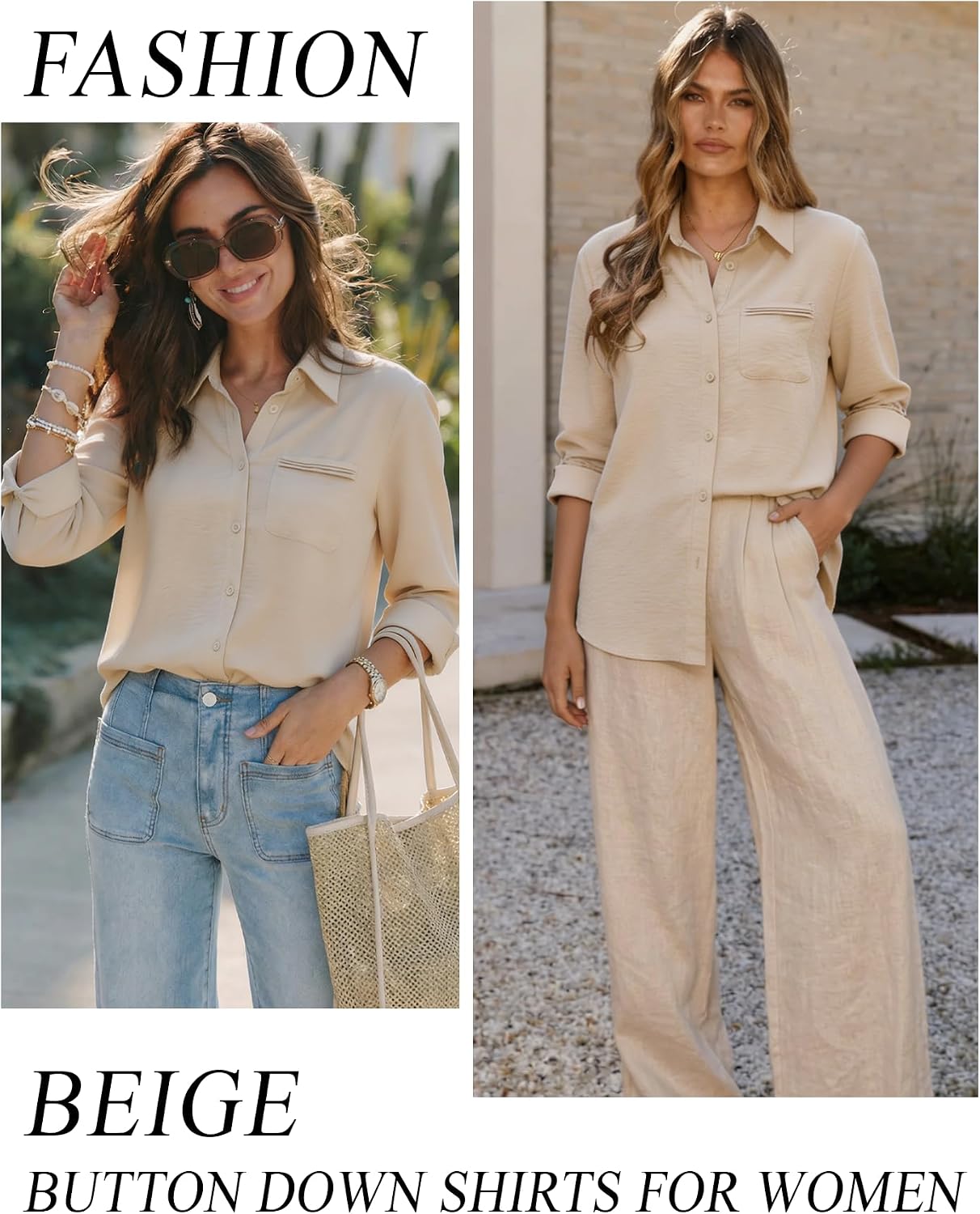 Odosalii Womens Button Down Shirts Collared V Neck Long Sleeve Dress Shirt Business Casual Blouses Work Tops with Pocket