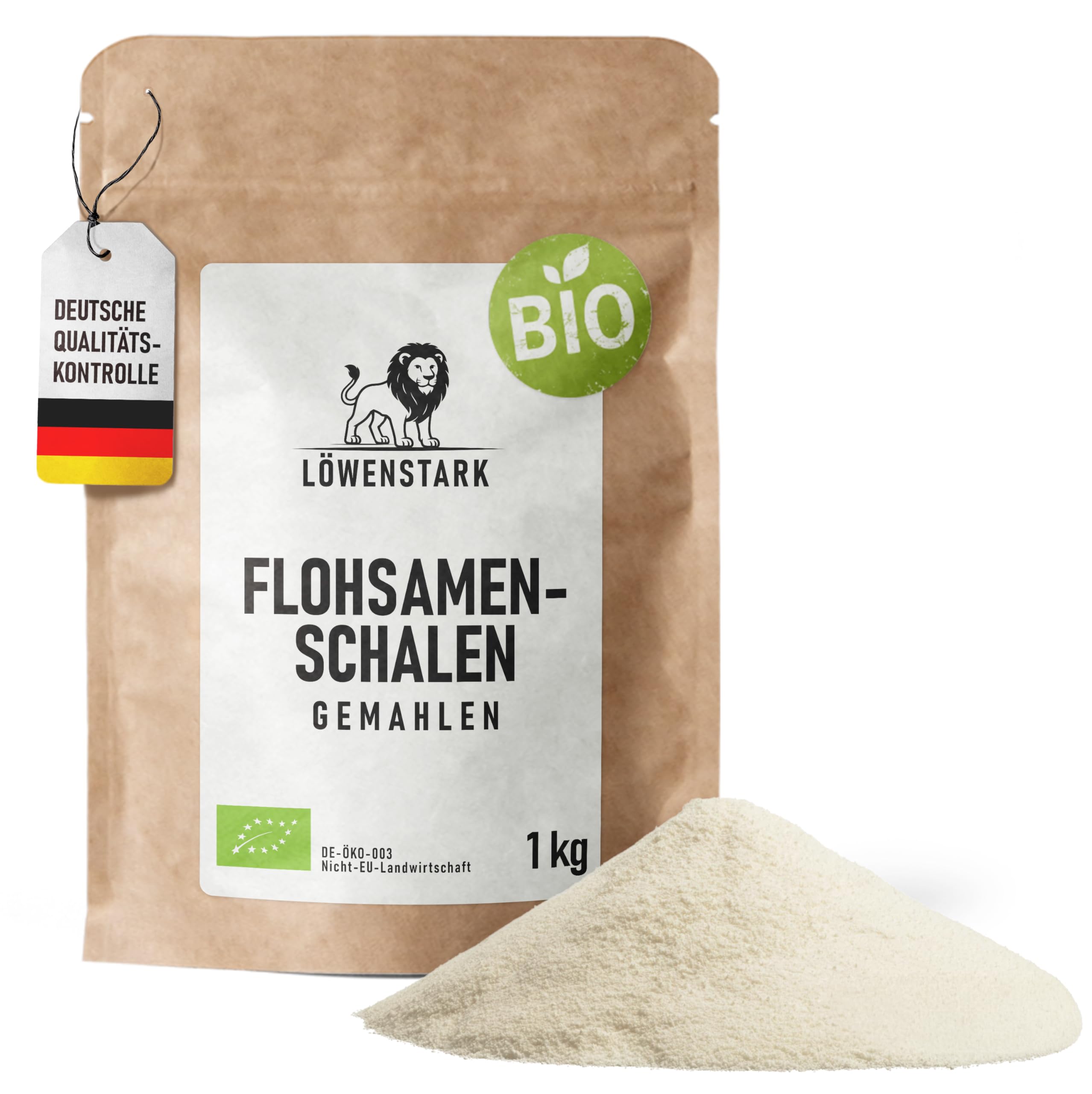 BIO-Flohsamenschalen gemahlen 1 kg, ballaststoffreiches Flohsamenschalenpulver, fein gemahlenes Flohsamenschalenmehl, Psyllium Husk Powder, glutenfrei & vegan
