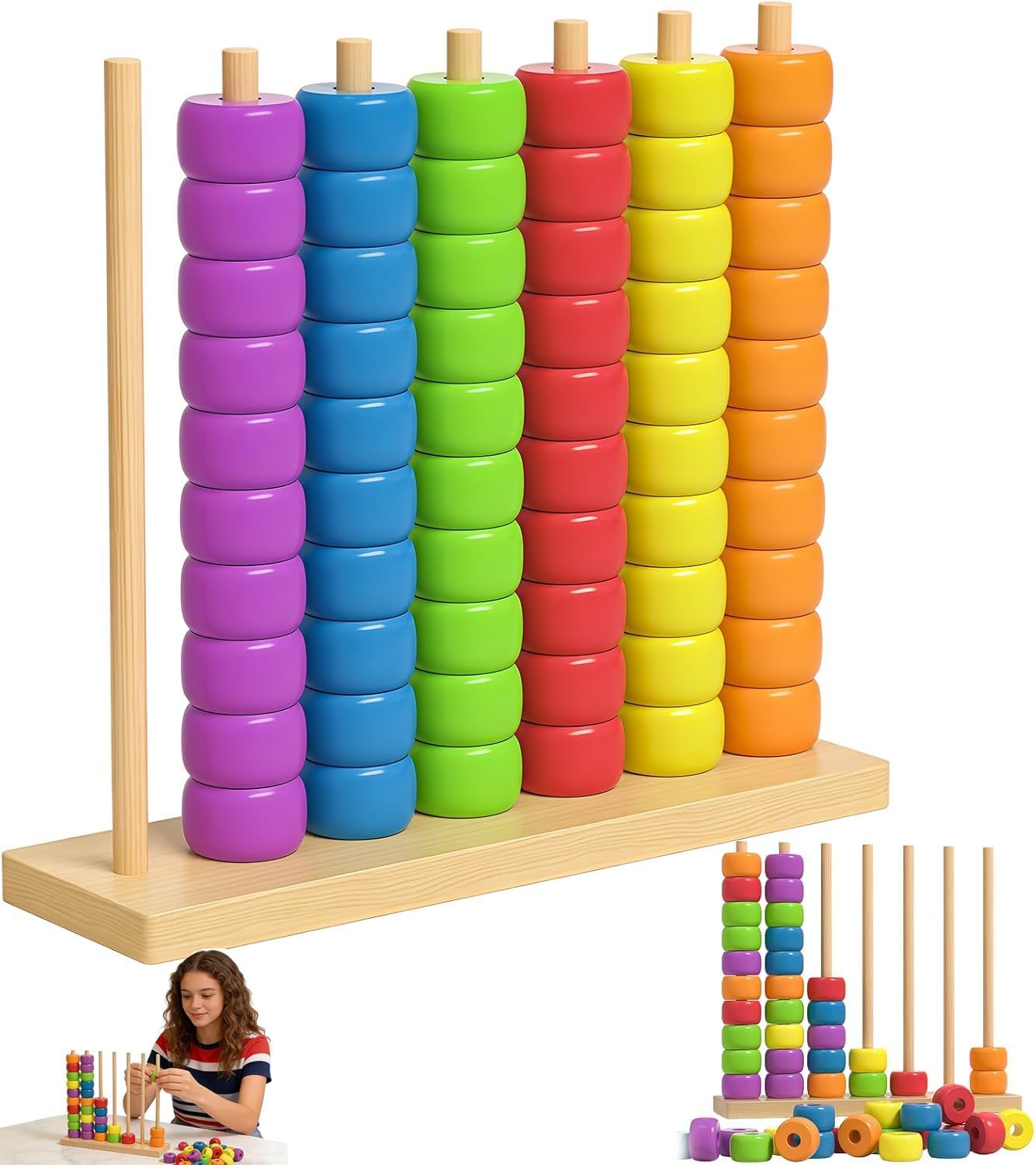 Color Stack Game, Color Matching Stacking Puzzle Game, Fast Pattern Challenge Ring Stack Puzzle for 2 Players, Competitive Tabletop Brain Teaser for Family Game with Rack, Rings & Cards (2pcs)