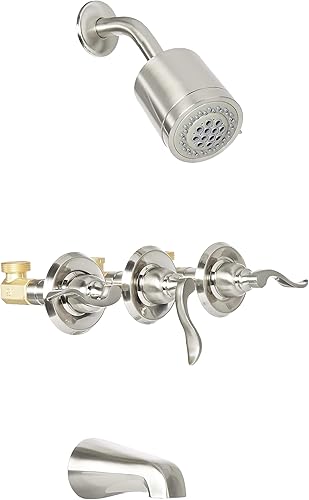 Miniatura 4 de Kingston Brass KB8231NFL NuWave - Grifo francés para bañera y ducha de 3 manijas, cromado pulido, escudo de 3-18 pulgadas de diámetro