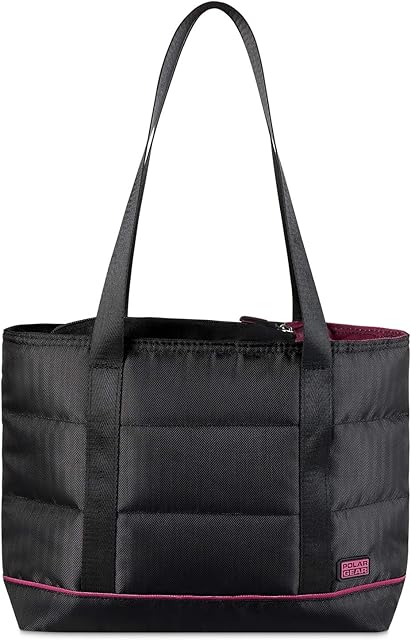 Polar Gear Small Lunch Tote Bag Dual compartment Insulated Meal Bag & Bottle Holder Keeps Food & Drink Hot or Cold Wipe Clean PEVA Lining & Leakproof Seams,Black,27 x 33cm