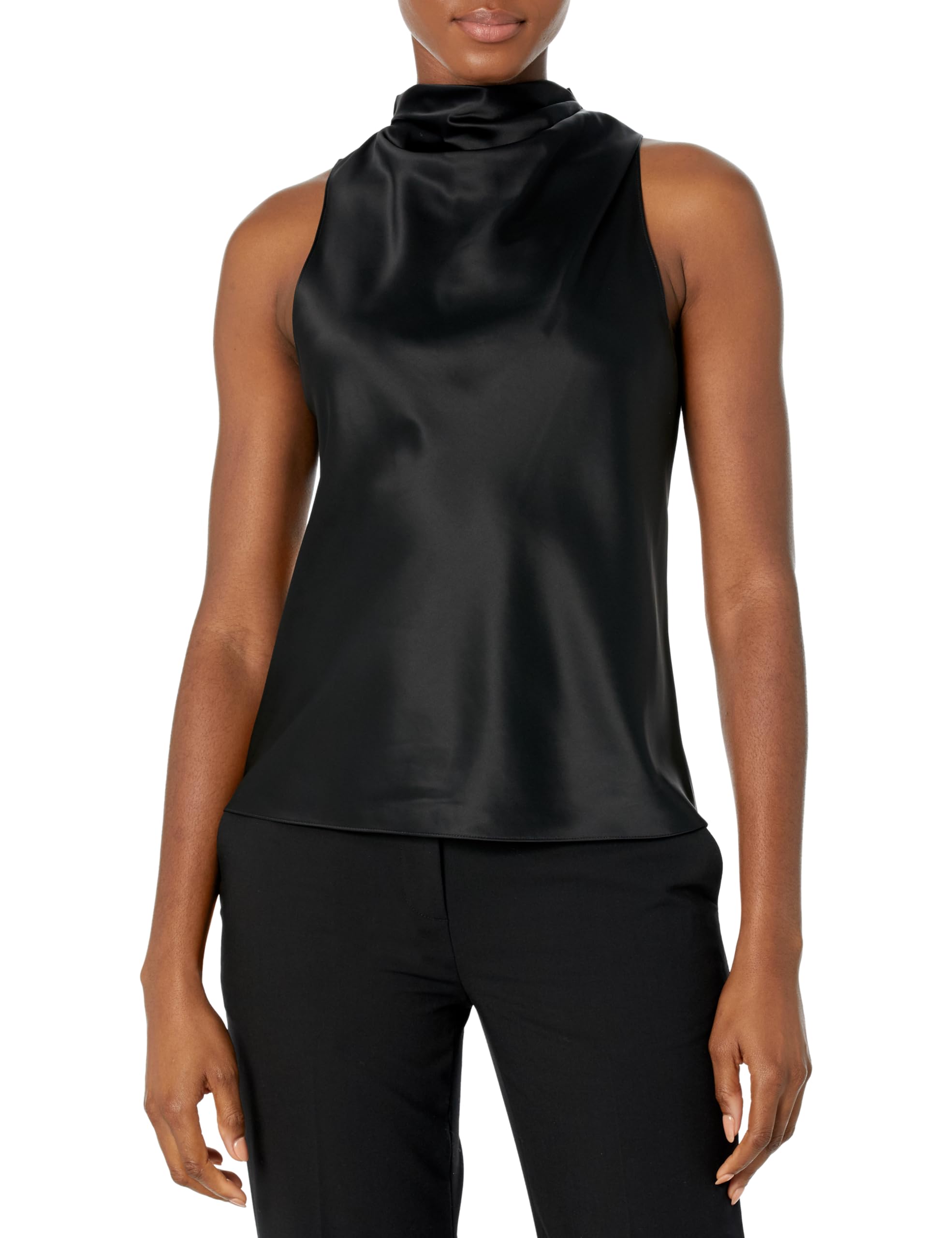 womens Satin High Cowl-neck Top Blouse