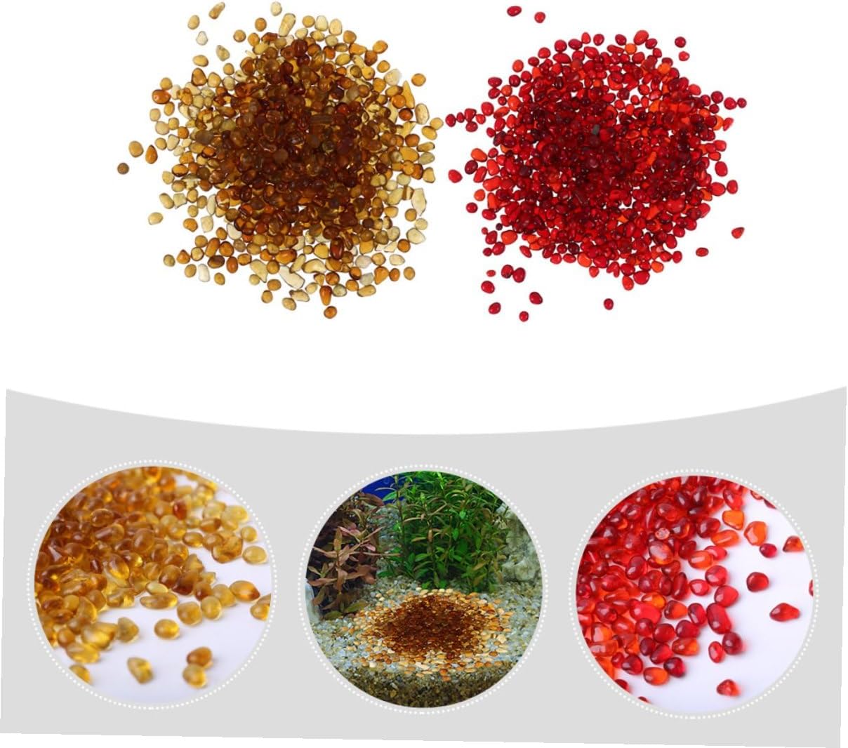 Kisangel Aquarium Gravel and Decorative Aquarium Pebbles Set, Natural Colored Glass Substrate, 500g (China Red 250g + Amber 250g) for Fish Tank and Terrarium Decoration