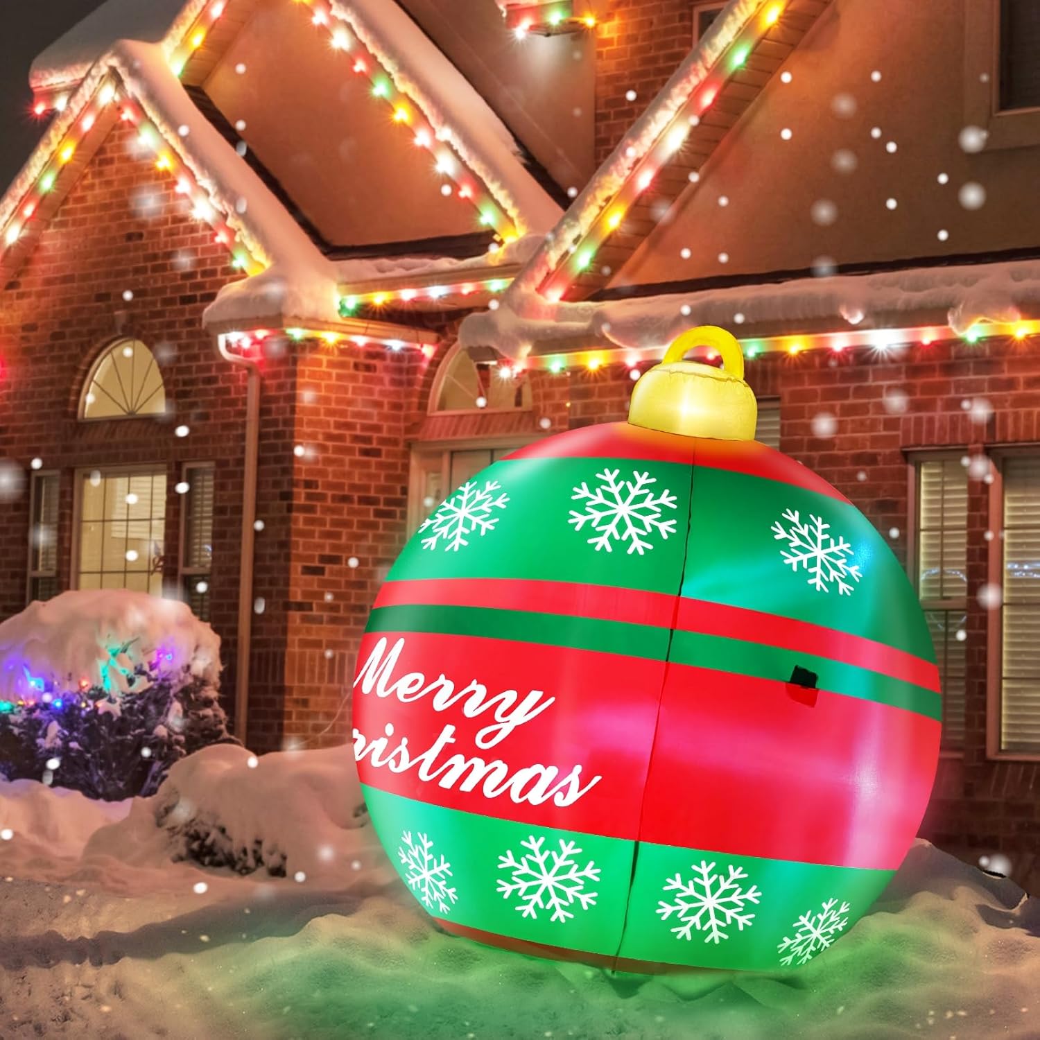 TURNMEON 6 Ft Giant Christmas Inflatable Ball Christmas Decorations Outdoor with LED Lights Snowflake Merry Christmas Blow Up Yard Decoration Outside Lawn Yard Garden Home Party Holiday Xmas