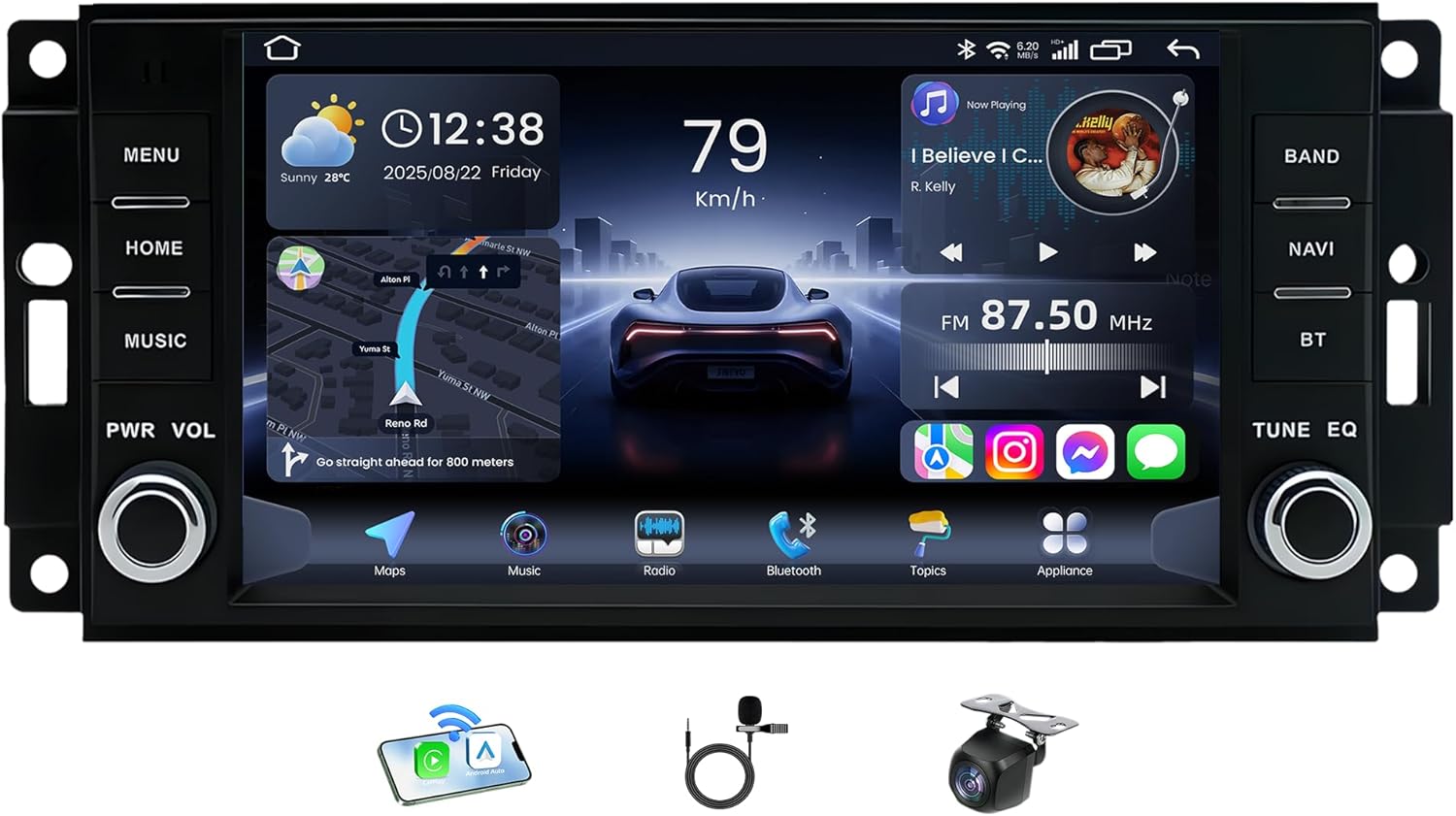 Car Radio for Dodge Challenger 2008-2014: 7 Inch Touch Screen Car Stereo with Wireless CarPlay & Android Auto Bluetooth 5G WiFi GPS FM RDS SWC Backup Camera