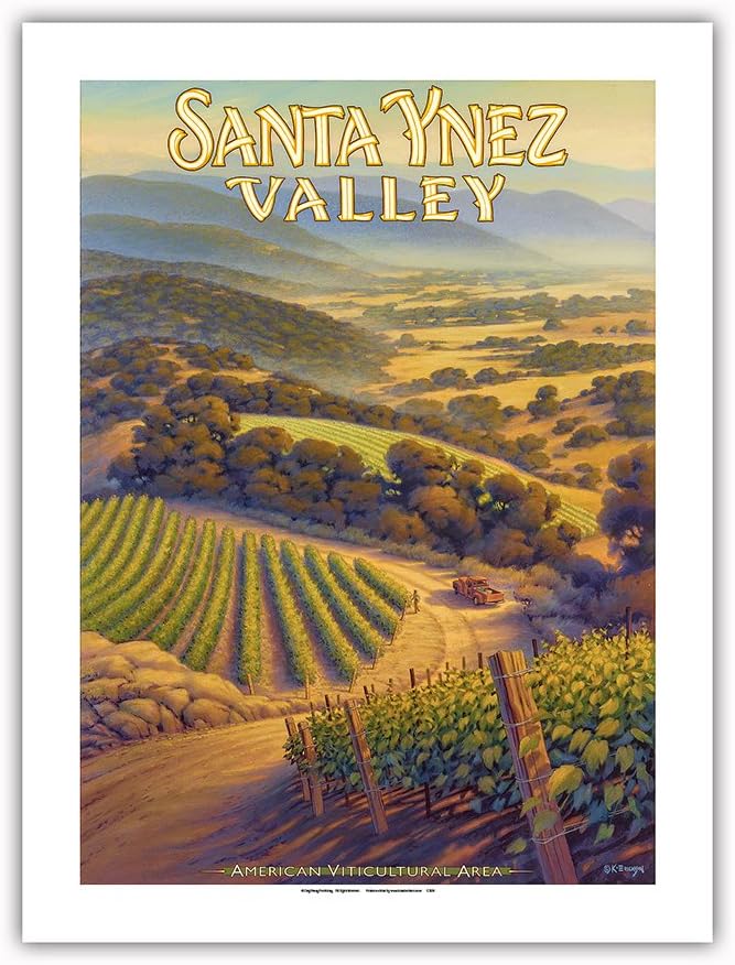 Santa Ynez Valley Wineries - California Vineyards Wine Country Art by Kerne Erickson - Bamboo Fine Art 290gsm Paper (Unframed) 12x16in