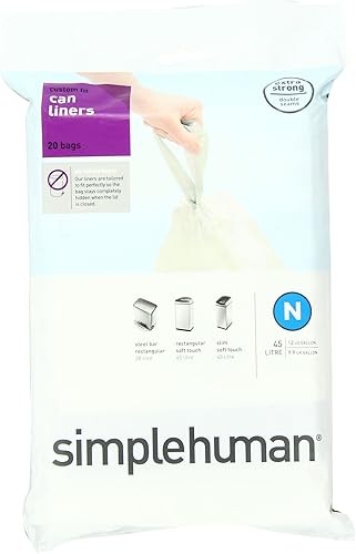 simplehuman Forro para bote de basura de ajuste personalizado, 45 litros12 galones, 20 unidades (paquete de 2)