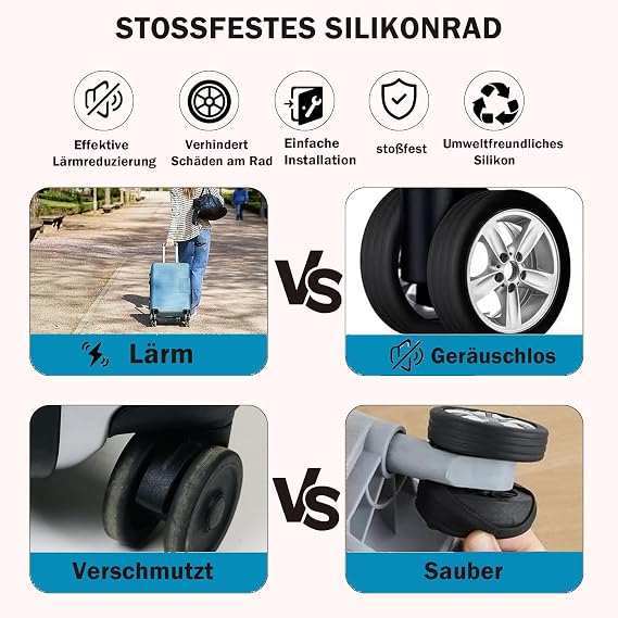 Luggage Compartment Wheel Protector Cover 8 Pieces Silicone Luggage Roll Protector Silent Protective Cover for Luggage Wheels, Shock Absorbing Trolley Protective Cover for Hand Luggage with