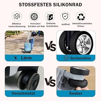 Luggage Compartment Wheel Protector Cover 8 Pieces Silicone Luggage Roll Protector Silent Protective Cover for Luggage Wheels, Shock Absorbing Trolley Protective Cover for Hand Luggage with