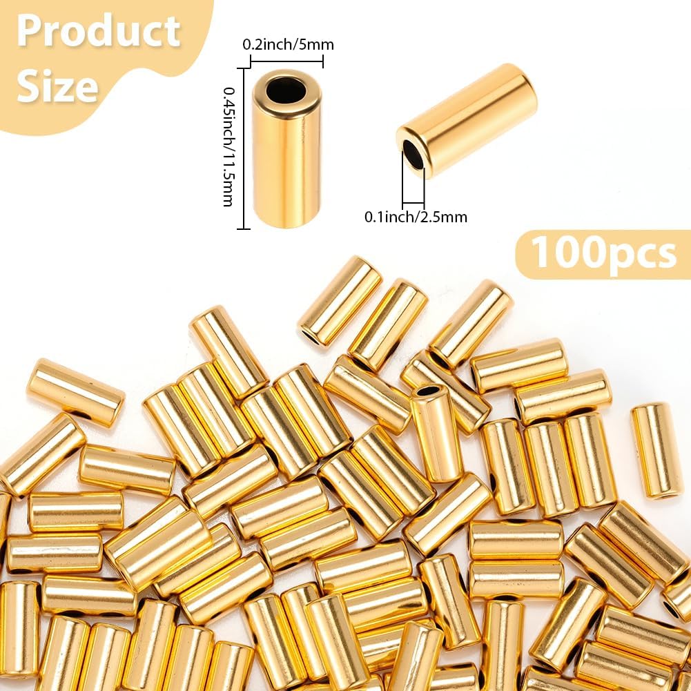 1 Box 100PCS Tube Alloy Spacer Beads Antique Metal Gold Plated Filled Tibetan Bugle Mini Seed Charm Loose Golden Bead Bulk for Jewelry Making Earring Bracelets Necklace Diy Craft Supply image 2