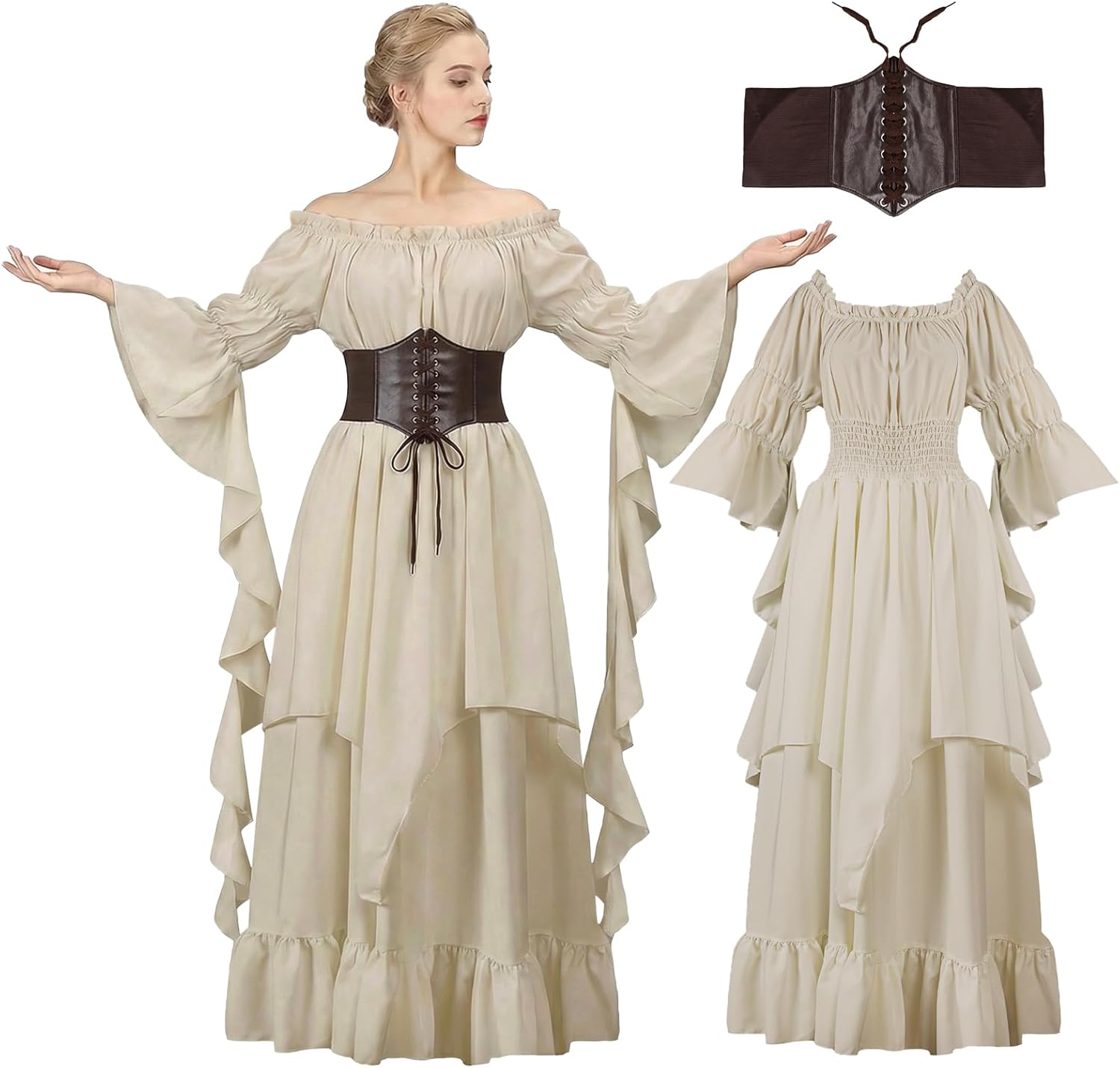 nezababycos Renaissance Victorian Dress for Women, Medieval Gothic Costume Witch Pirate Chemise Dress Wedding Underdress